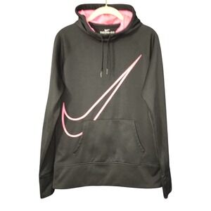 Nike Therma-FIT Women's Hoodie w/Thumb Holes Black w/Pink Swoosh Logo - Large